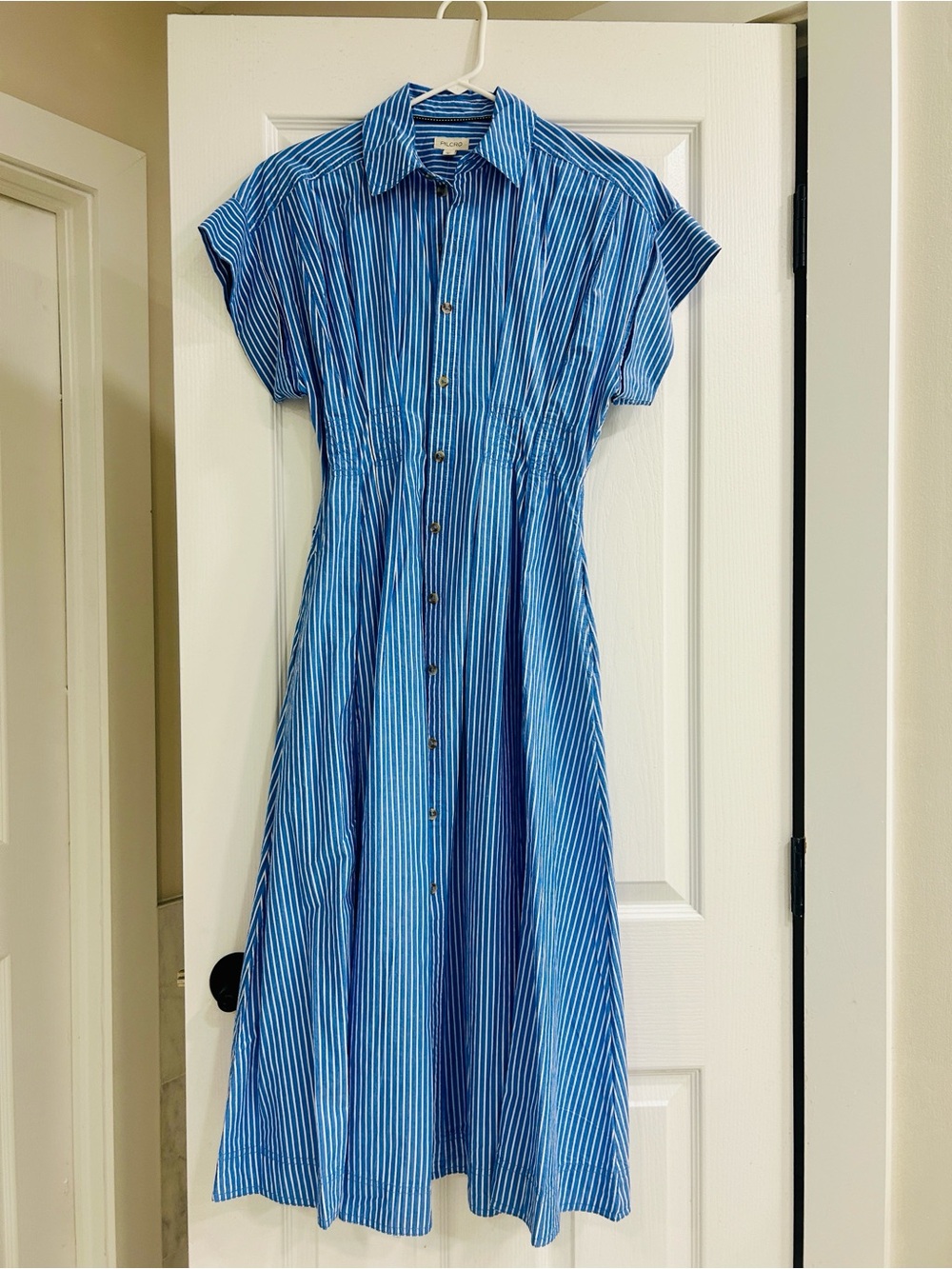 NWT Anthropologie/Pilcro Blue and White Striped Button-Front Midi Dress